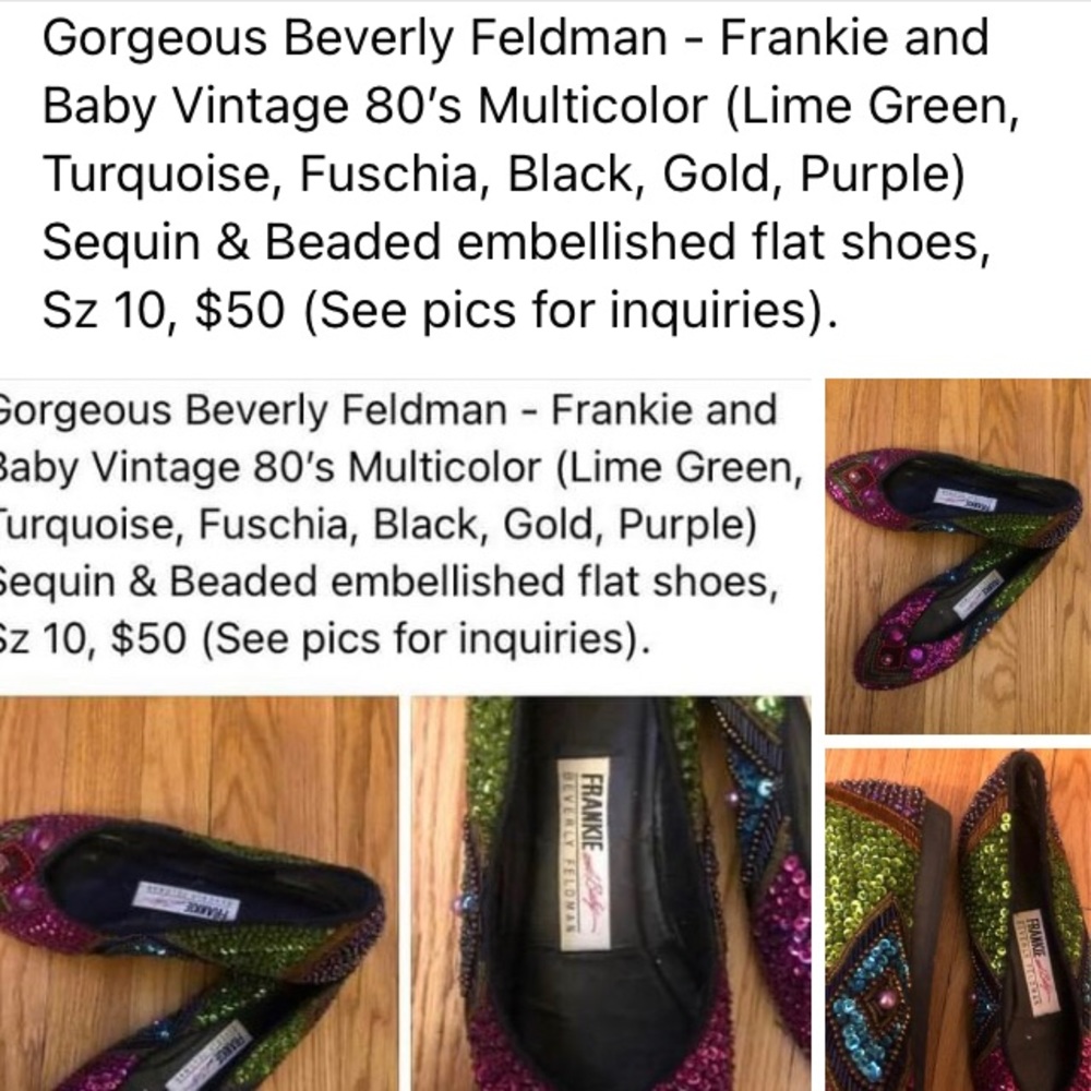 Gorgeous Beverly Feldman Vintage Sequin & Beaded Multi-color Flats Sz 10, $50